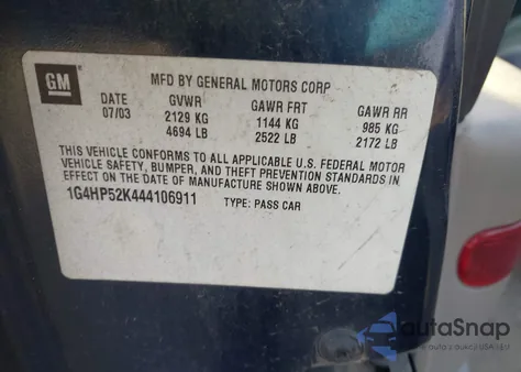 2004 Buick Lesabre Custom z USA, uszkodzony, nr VIN 1G4HP52K444106911